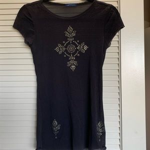 Black sheer net shirt with bling. Size large